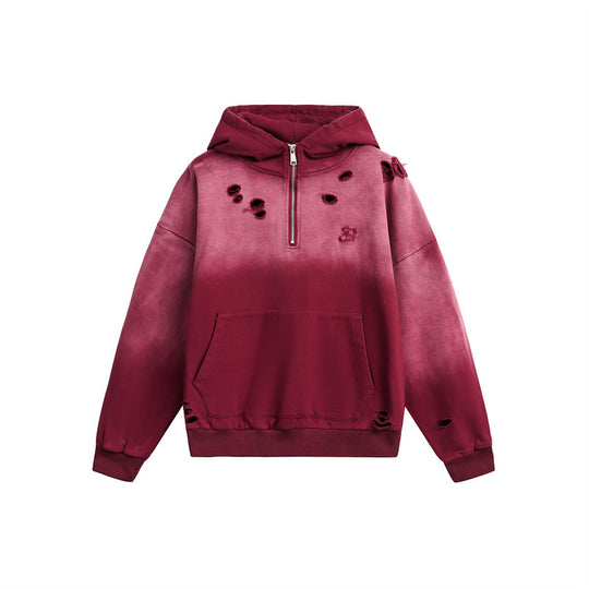 Unisex Oversize Kapuzenpullover mit Halbreißverschluss, Distressed-Details und Kängurutasche Shop Nory