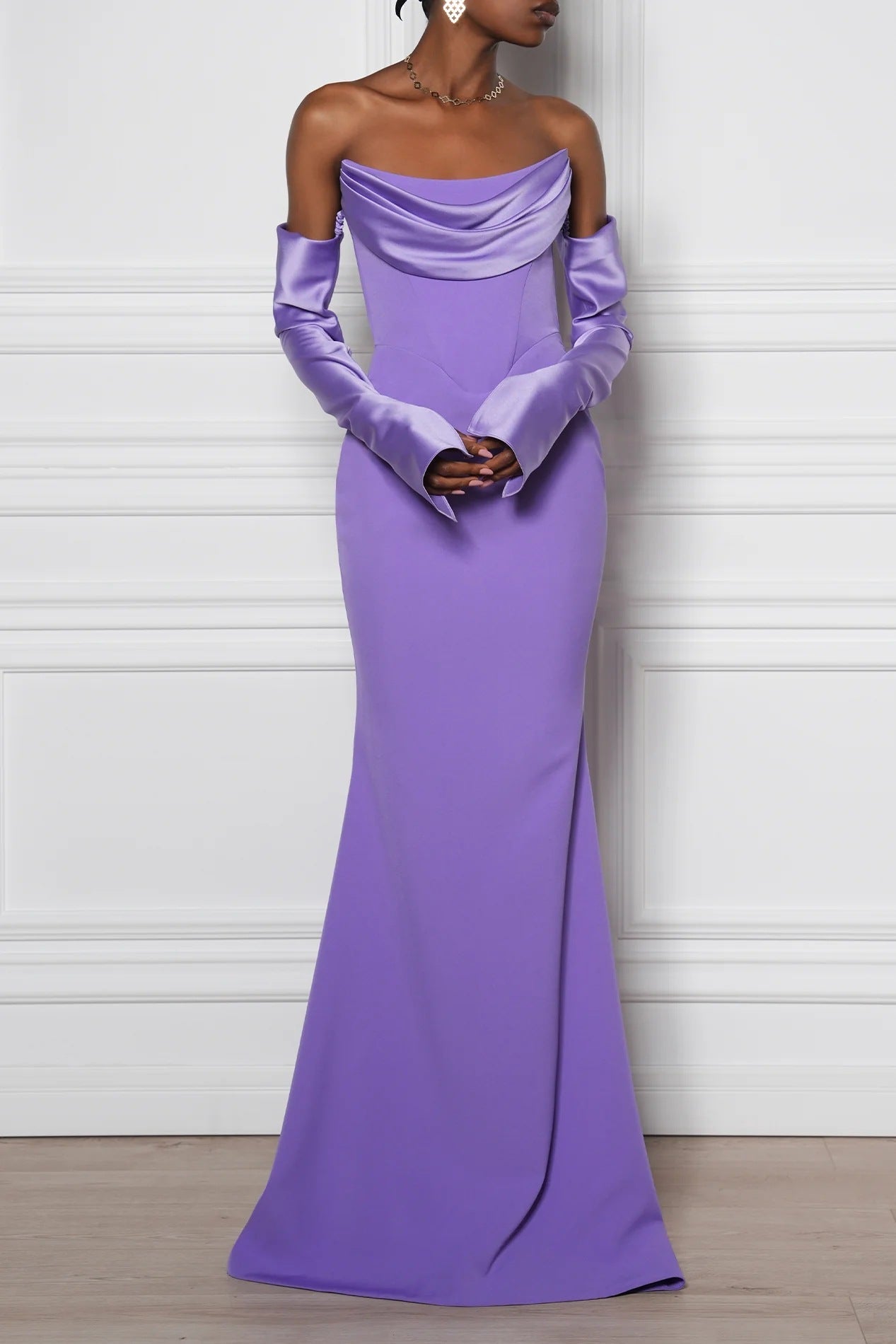 Damen Elegantes Meerjungfrau-Kleid mit schulterfreiem Design und langen Ärmeln