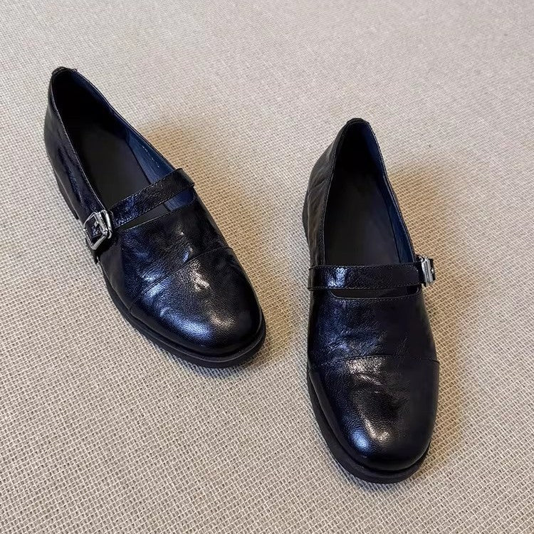 Damen Flache Leder‑Mary‑Jane‑Loafer mit verstellbarer Metallschnalle Shop Nory