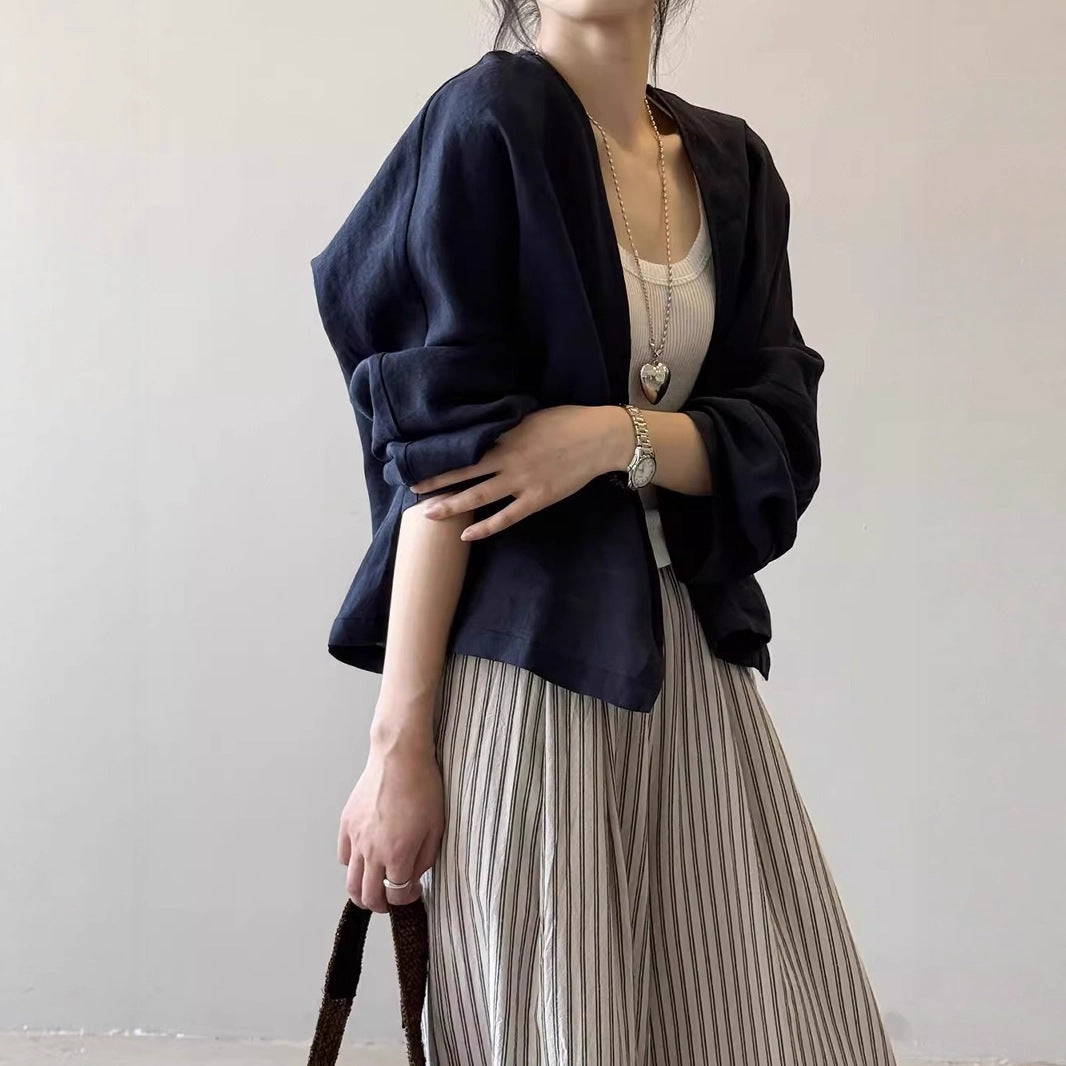 Damen Oversize-Kimonojacke aus Leinenmix mit offenem Fall und weiten Ärmeln Shop Nory