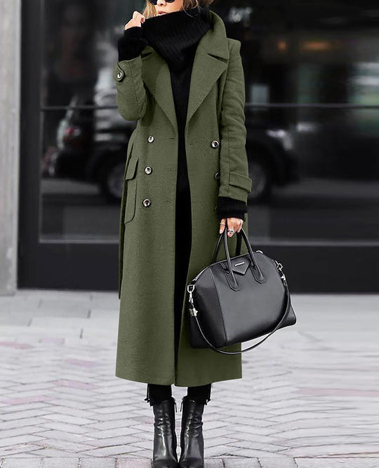 Damen nan eleganter Maxi-Wollmixmantel mit doppelreihiger Knopfleiste, weitem Reverskragen und aufgesetzten Taschenklappen Shop Nory