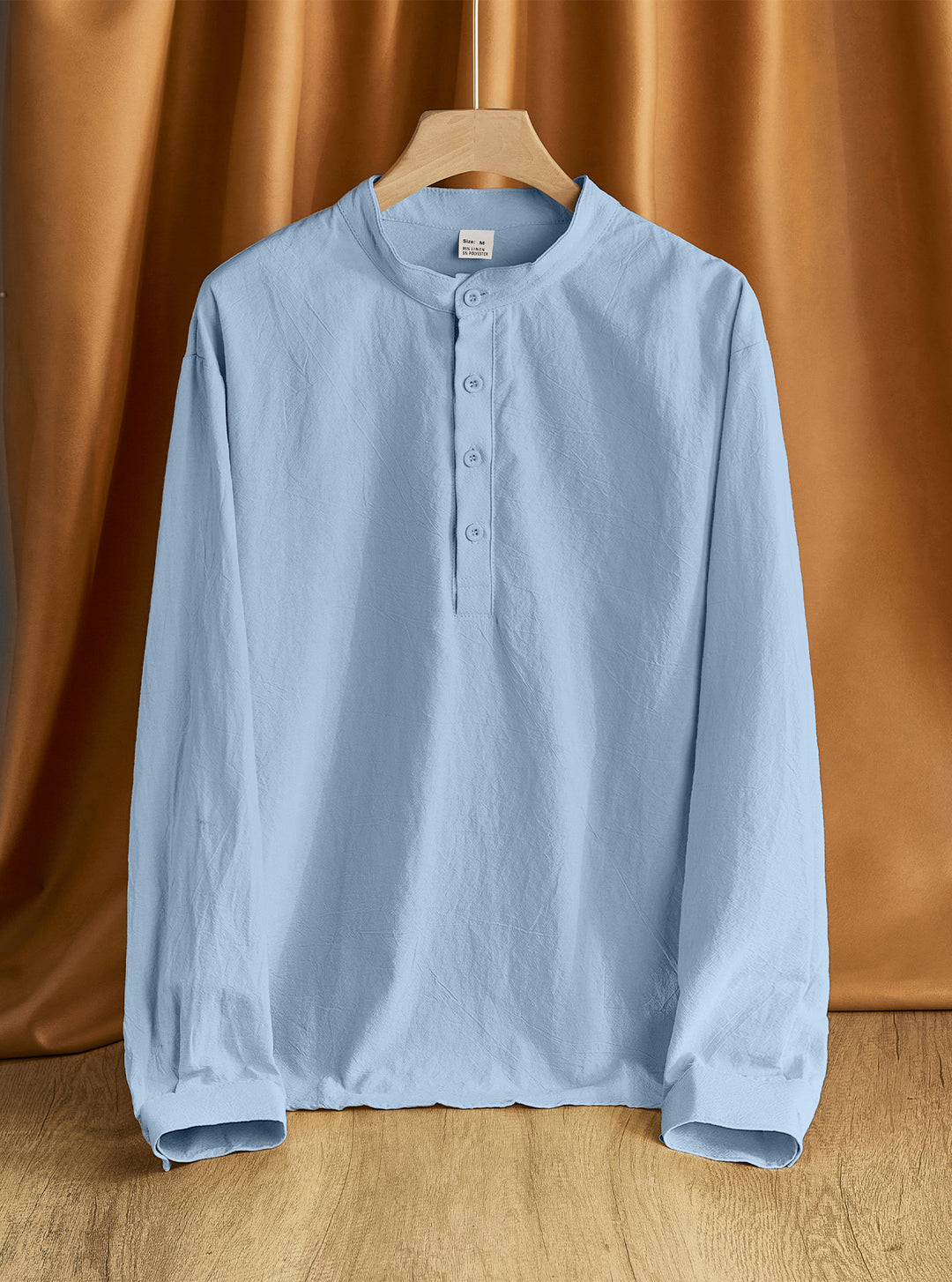 Herren Leinen-Mix Langarmshirt Henley mit Stehkragen Shop Nory