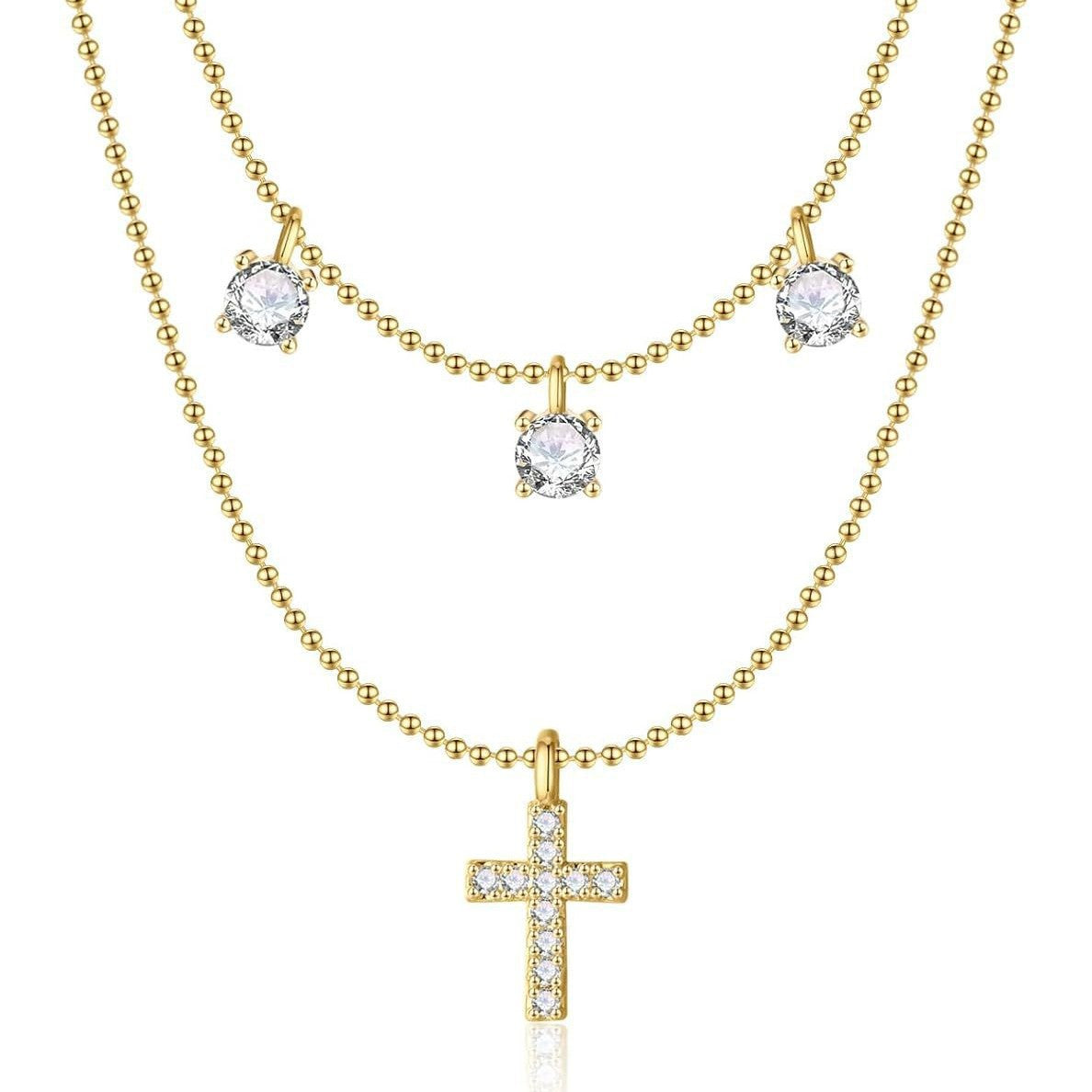 Damen Halskette mit kreuzförmigem Anhänger und mehrlagigem Design Shop Nory