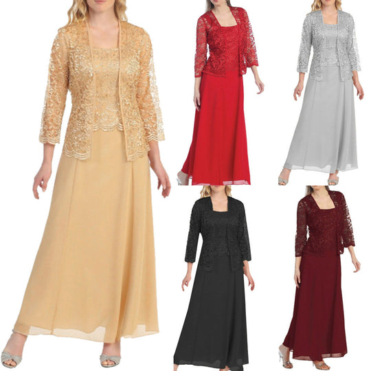 Damen Elegantes Abend-Maxi-Kleid mit Spitzenbolero und tailliertem Unterkleid Shop Nory