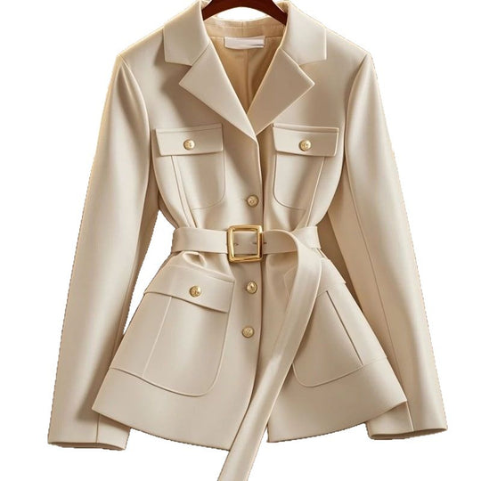 Damen Modischer Blazer mit Taillengürtel und Taschen Shop Nory