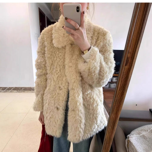Damen Kurzer Teddy-Kunstfellmantel mit vollem Kragen und kastiger Silhouette Shop Nory