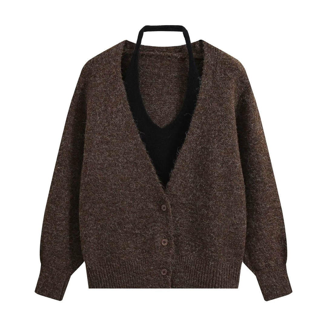 Damen Oversize Strickcardigan mit tiefem V Ausschnitt und Rippbund Shop Nory
