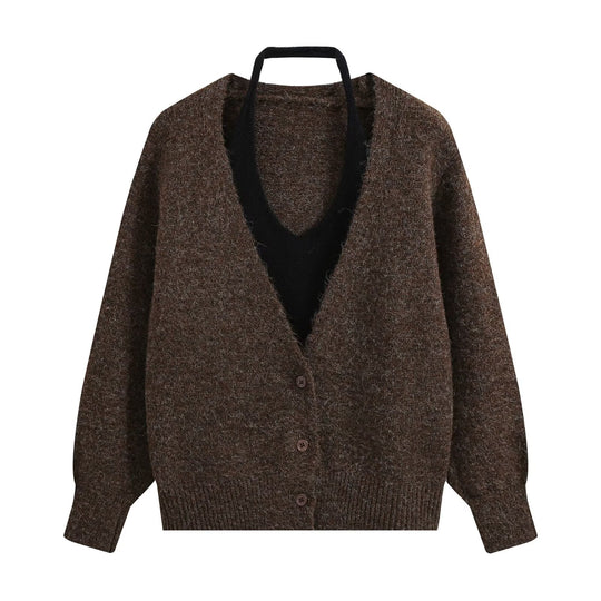 Damen Oversize Strickcardigan mit tiefem V Ausschnitt und Rippbund Shop Nory
