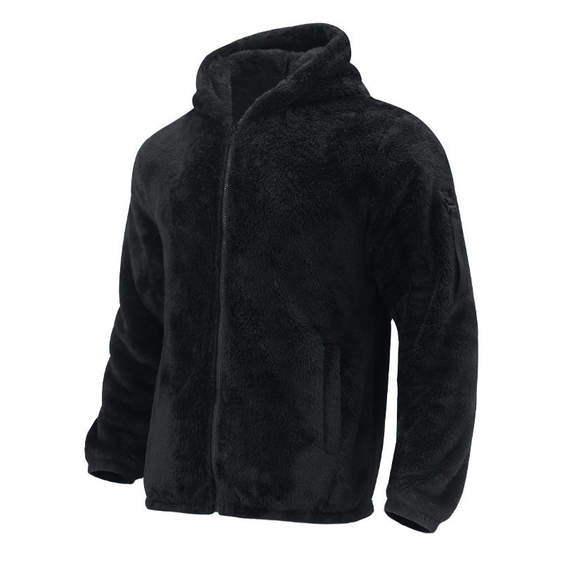 Herren Gefütterte Fleece-Kapuzenjacke mit Teddy-Finish, Reißverschluss und Seitentaschen Shop Nory