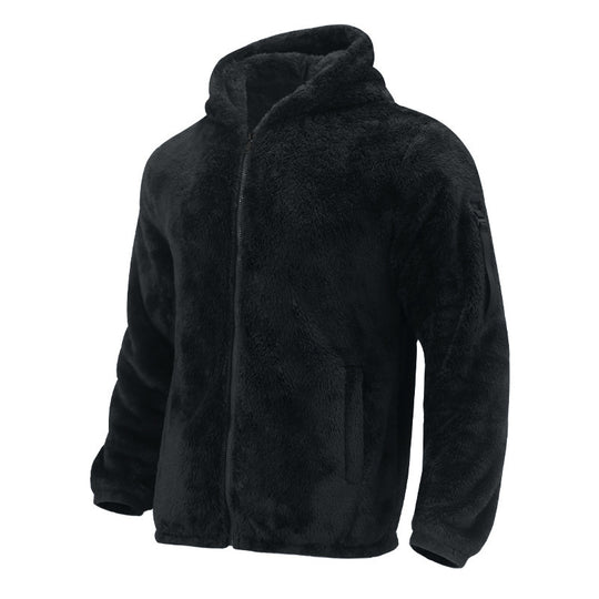 Herren Gefütterte Fleece-Kapuzenjacke mit Teddy-Finish, Reißverschluss und Seitentaschen Shop Nory