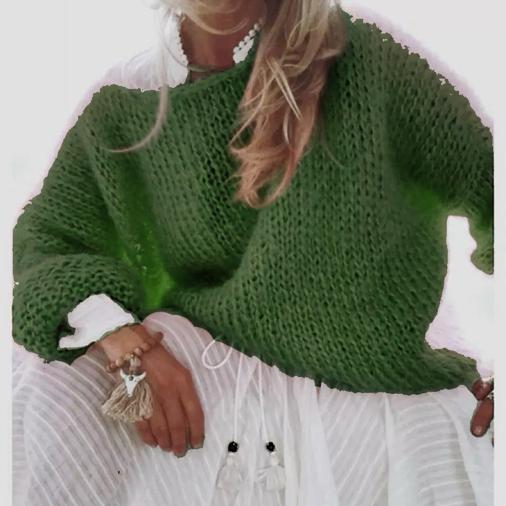 Damen Kurzgeschnitteter flauschiger Grobstrickpullover mit überschnittener Schulter Shop Nory