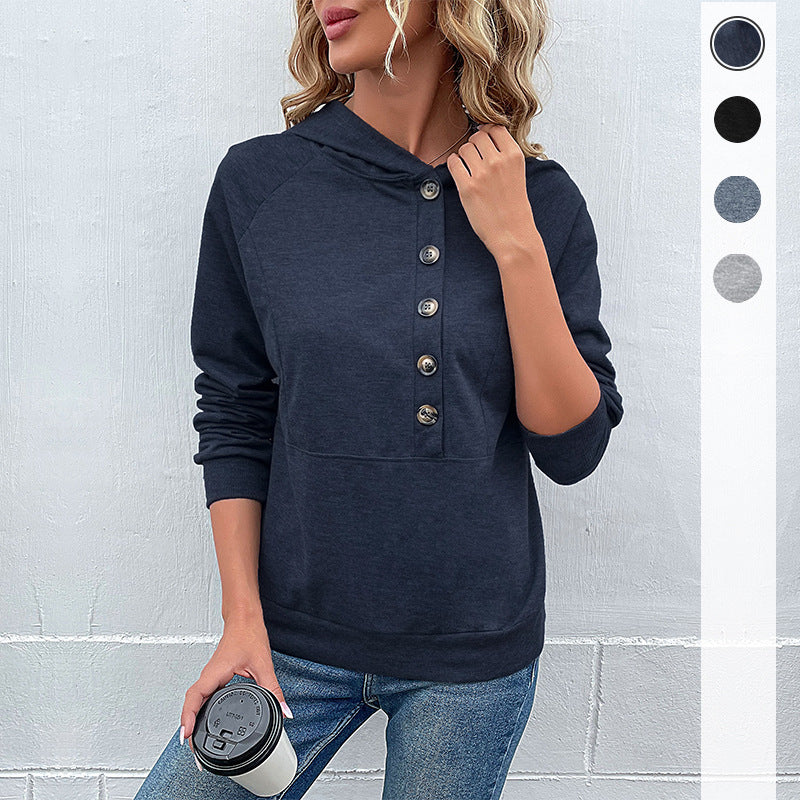 Damen Kapuzenpullover mit asymmetrischer Knopfleiste und Raglanärmeln Shop Nory