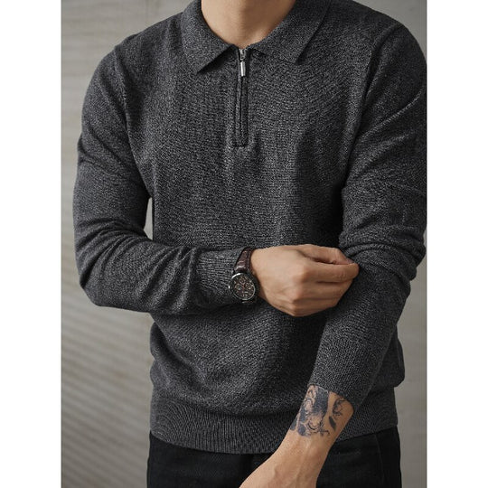 Herren Modisches Langarm Poloshirt mit Reißverschluss Shop Nory