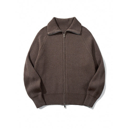 Unisex Grobgerippte Zip-Strickjacke mit Stehkragen, Raglanärmeln und Zwei-Wege-Reißverschluss Shop Nory