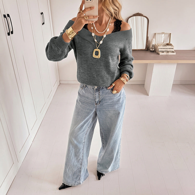 Damen Luftiger Pullover mit Off-Shoulder-Ausschnitt Shop Nory