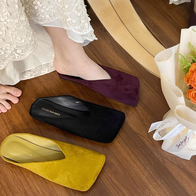 Damen quadratische Samt‑Mules mit V‑Ausschnitt und gepolstertem Komfortfußbett Shop Nory