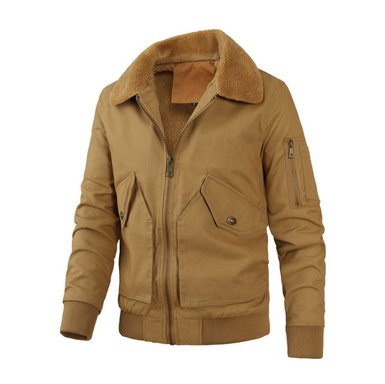 Herren Pilot-Blouson aus robustem Canvas mit Kunstfellkragen und Multitaschen-Design Shop Nory