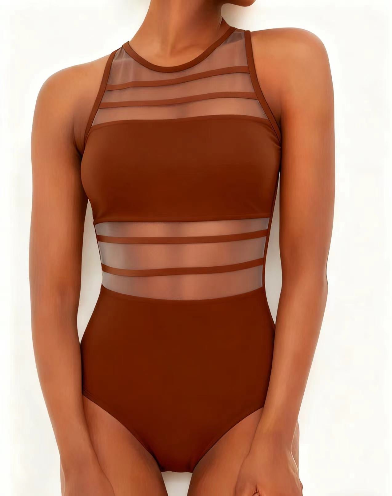 Damen Sportlicher Einteiler mit transparenten Einsätzen