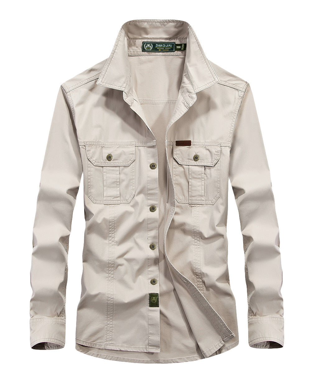 Herren leichtes Canvas-Fieldhemdjacke mit Brustpattentaschen und verstärkten Nähten Shop Nory