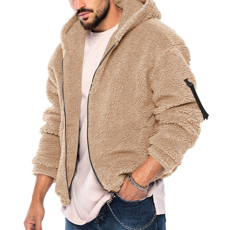 Herren Gefütterte Fleece-Kapuzenjacke mit Teddy-Finish, Reißverschluss und Seitentaschen Shop Nory
