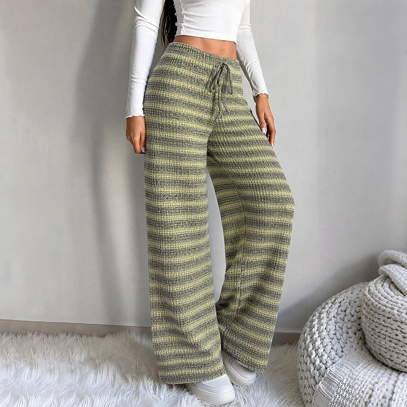 Damen Weiche Gestreifte Strick-Loungehose mit weitem Bein und Tunnelzug Shop Nory