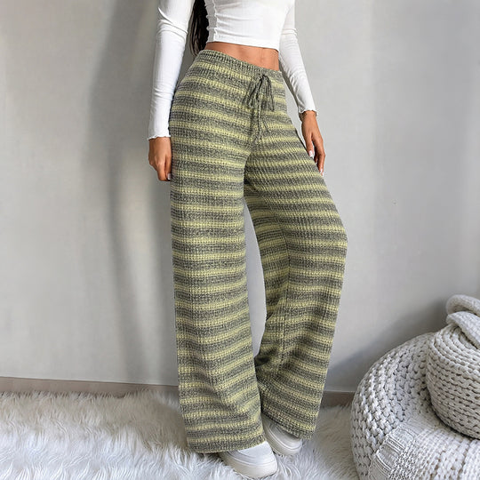 Damen Weiche Gestreifte Strick-Loungehose mit weitem Bein und Tunnelzug Shop Nory
