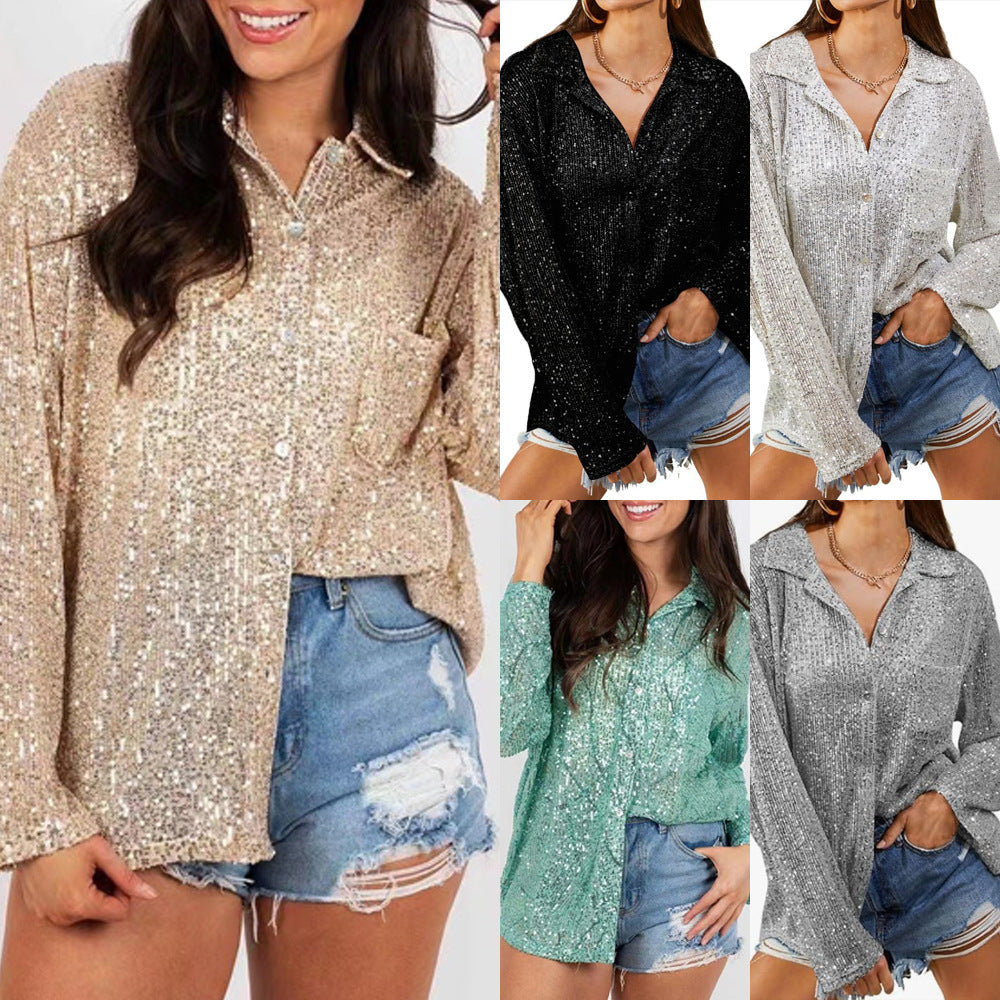 Damen Glitzernde Oversize-Bluse mit lässigem Schnitt
