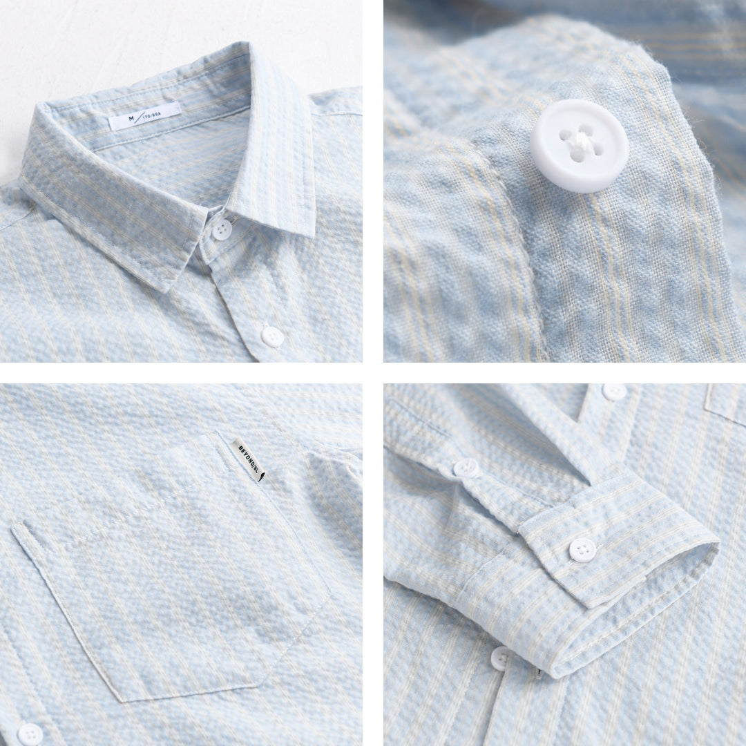 Herren Gestreiftes Relaxed-Overshirt aus strukturiertem Baumwollmix mit Brusttasche Shop Nory