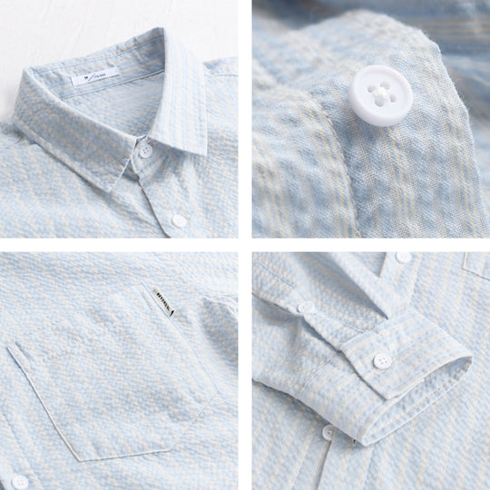 Herren Gestreiftes Relaxed-Overshirt aus strukturiertem Baumwollmix mit Brusttasche Shop Nory
