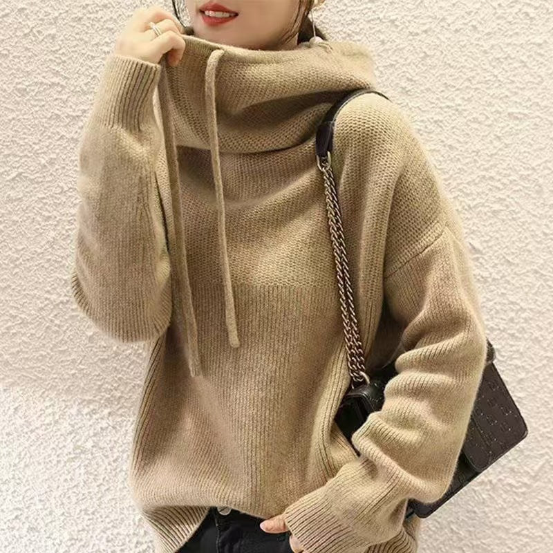 Damen Kuscheliger Rollkragen‑Hoodie aus Feinstrick mit Kordelzug und gerippten Bündchen Shop Nory