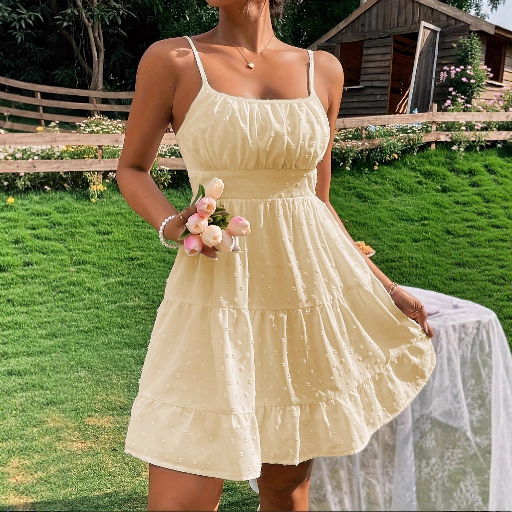 Damen Sommerkleid mit Rüschen und verstellbaren Spaghettiträgern