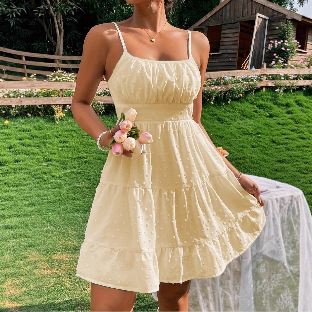 Damen Sommerkleid mit Rüschen und verstellbaren Spaghettiträgern