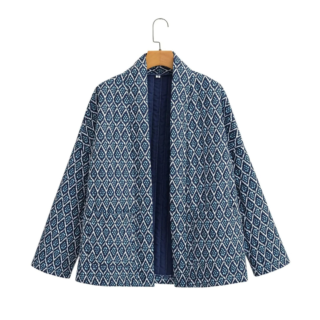 Damen Gemusterte Kimono-Steppjacke mit offener Front und aufgesetzten Taschen Shop Nory