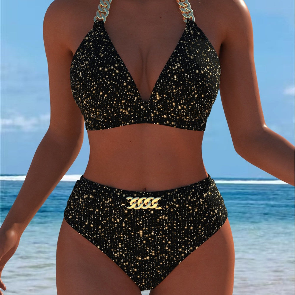 Damen Bikini mit luxuriösem Marmormuster und edlen Details