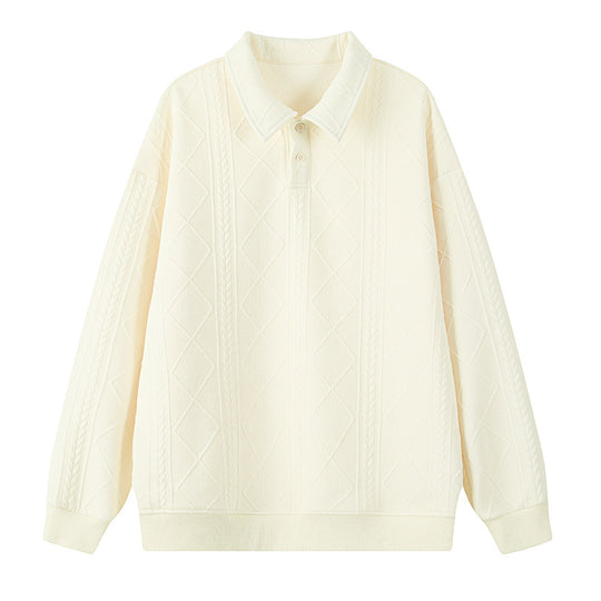 Herren Oversize-Polo-Strickpullover mit Rauten- und Zopfstruktur Shop Nory