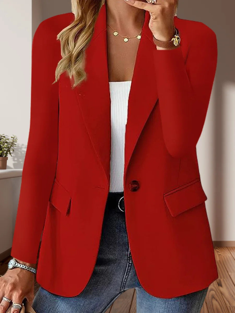 Damen Taillierter Single-Button-Blazer mit fallendem Revers und Pattentaschen Shop Nory