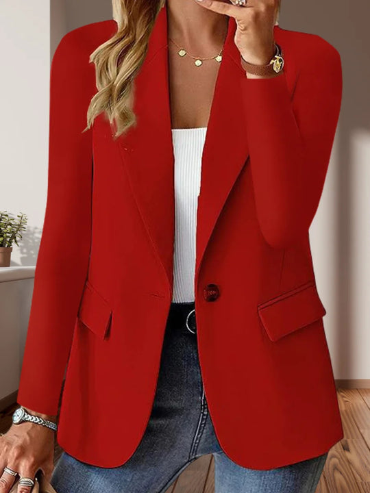 Damen Taillierter Single-Button-Blazer mit fallendem Revers und Pattentaschen Shop Nory
