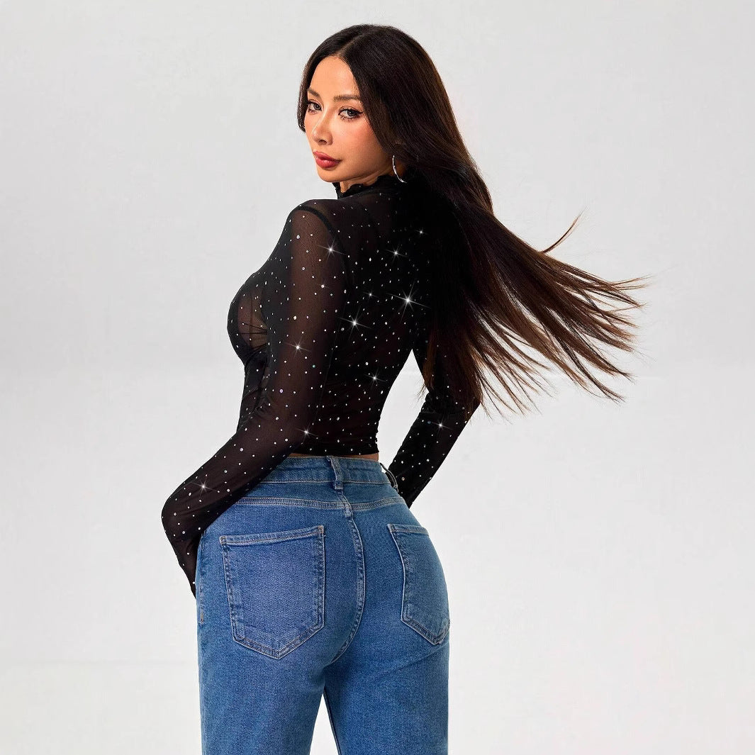 Damen Transparentes Oberteil mit Glitzer