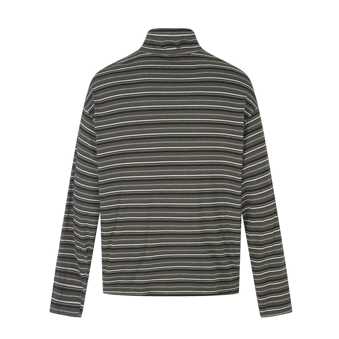 Herren Feines Streifen-Henley mit hohem Stehkragen, durchgehender Knopfleiste und kastigem Schnitt Shop Nory