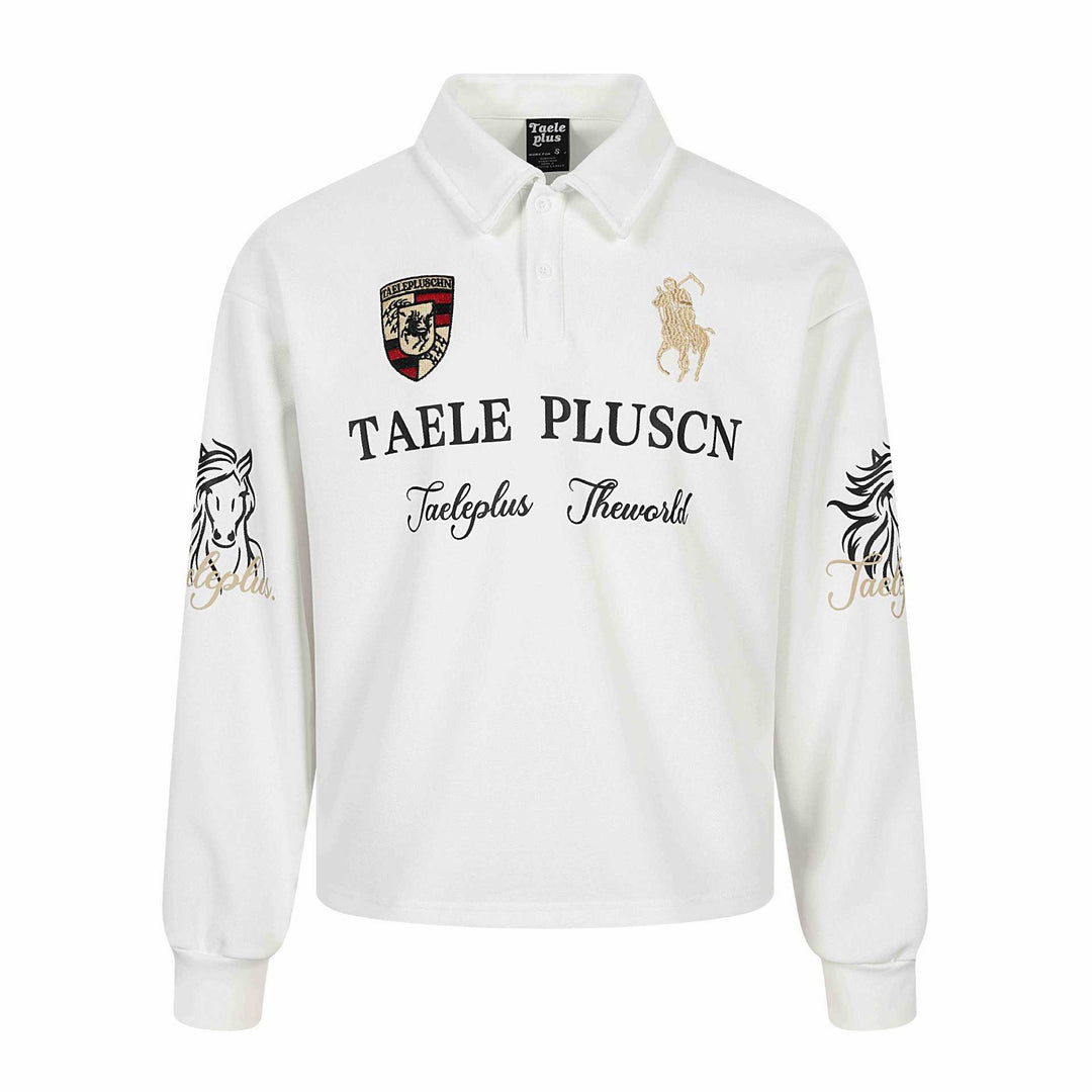 Unisex Langärmeliges Rugby-Poloshirt mit Stickereien und Kentkragen Shop Nory