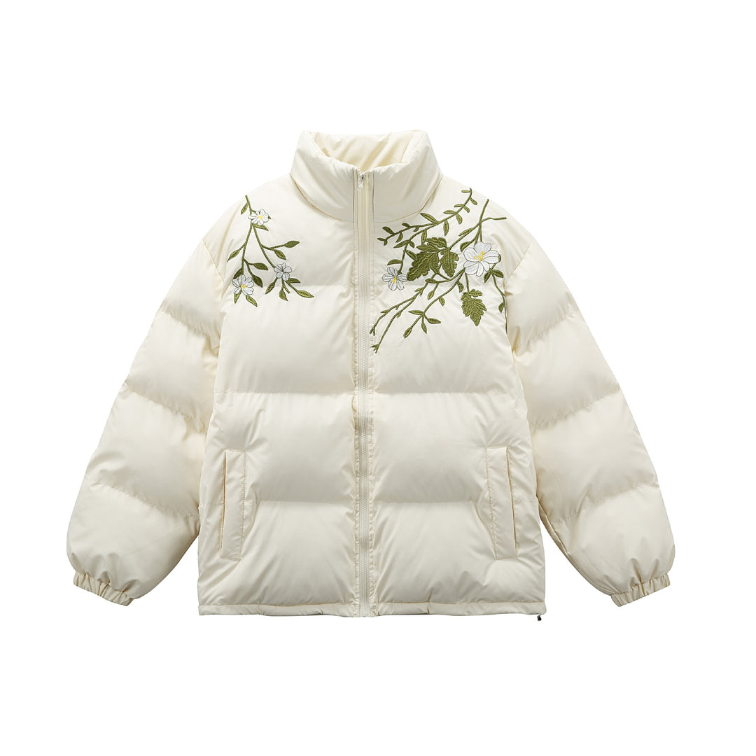 Damen Gepolsterte Oversize-Steppjacke mit Stehkragen und Blumenstickerei Shop Nory