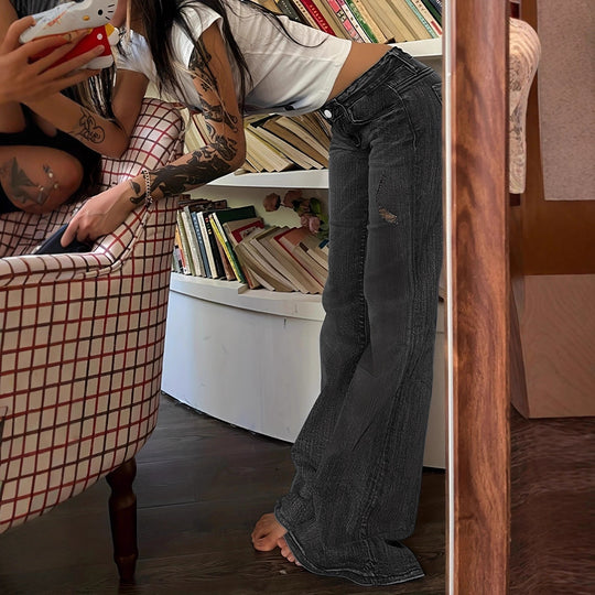 Damen Hochtaillierte Flared-Jeans mit ausgestelltem Bein, dezenter Stickerei & verlängertem Saum Shop Nory