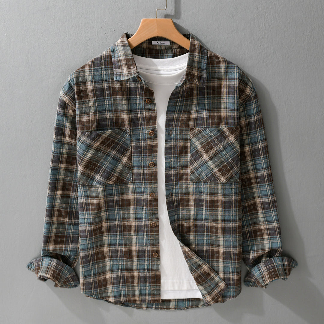 Herren Karo-Flanell-Überhemd aus gebürstetem Baumwollflanell mit aufgesetzten Brusttaschen Shop Nory