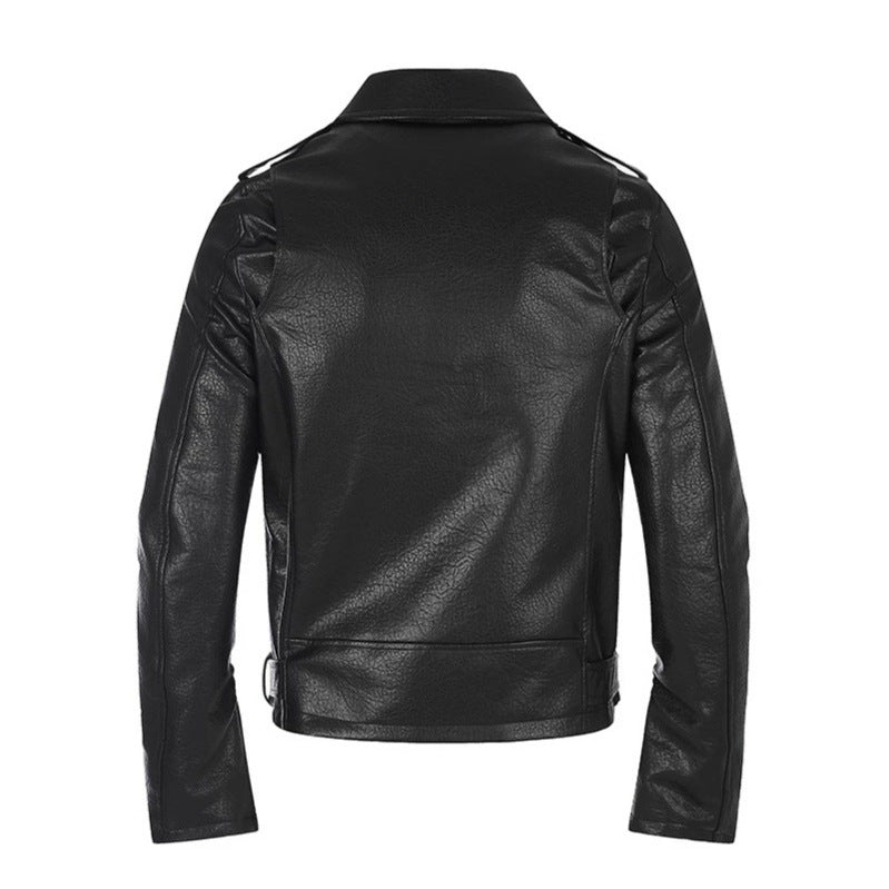 Herren taillierte Bikerjacke aus Kunstleder mit asymmetrischem Reißverschluss und Nieten-Taillengürtel Shop Nory