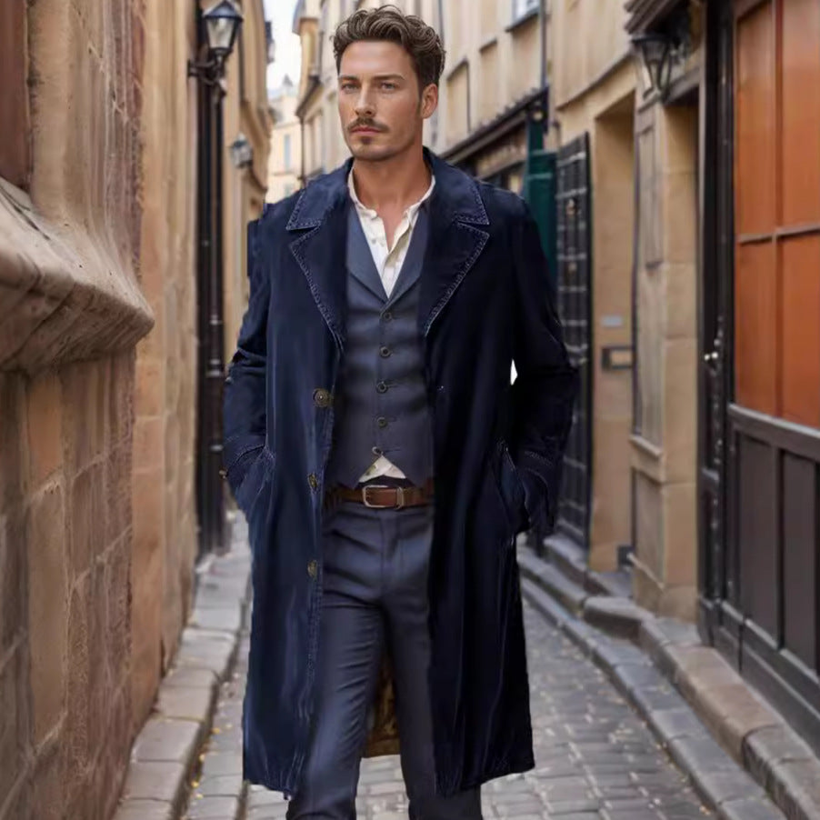 Herren Leichter langer Trenchcoat mit Reverskragen und aufgesetzten Eingrifftaschen Shop Nory