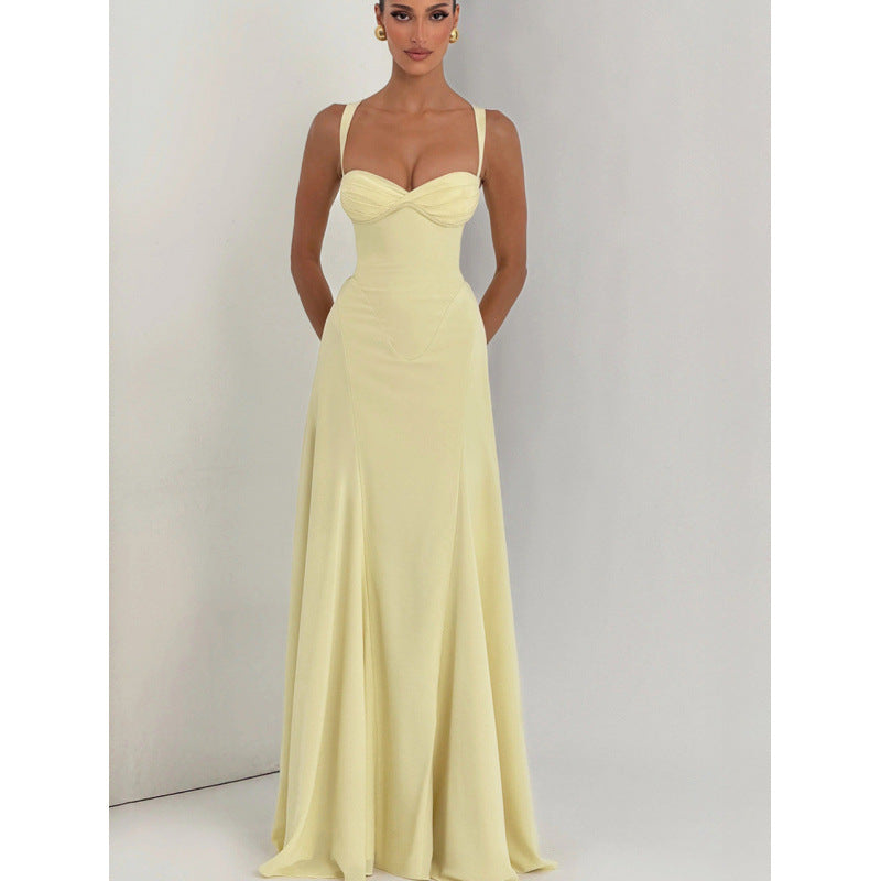 Damen Elegantes Maxikleid mit fein gerafftem Oberteil und Spaghettiträgern
