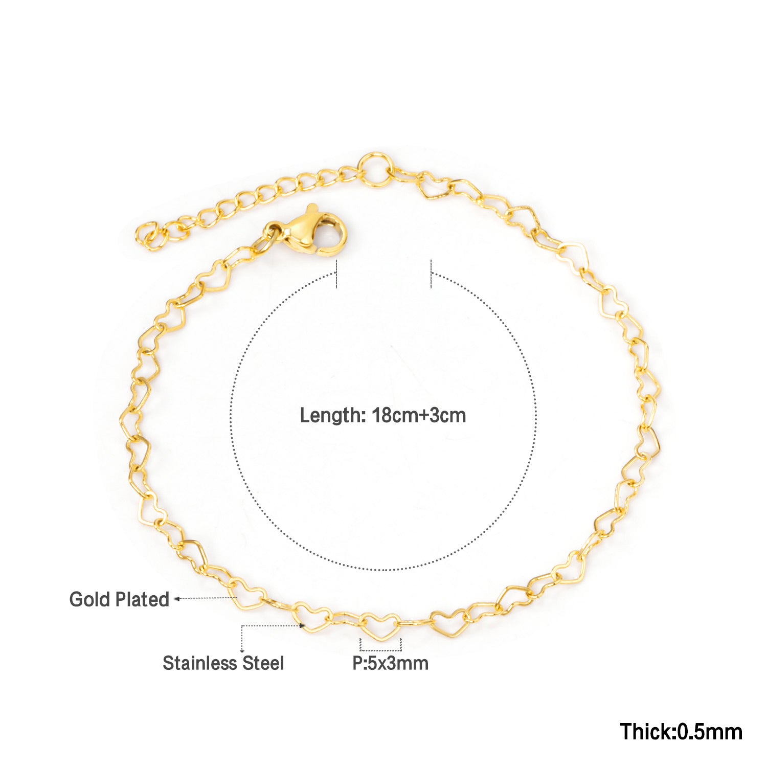 Damen Armband mit herzförmigen Gliederungen aus hochwertigem Edelstahl und goldplattierter Oberfläche Shop Nory