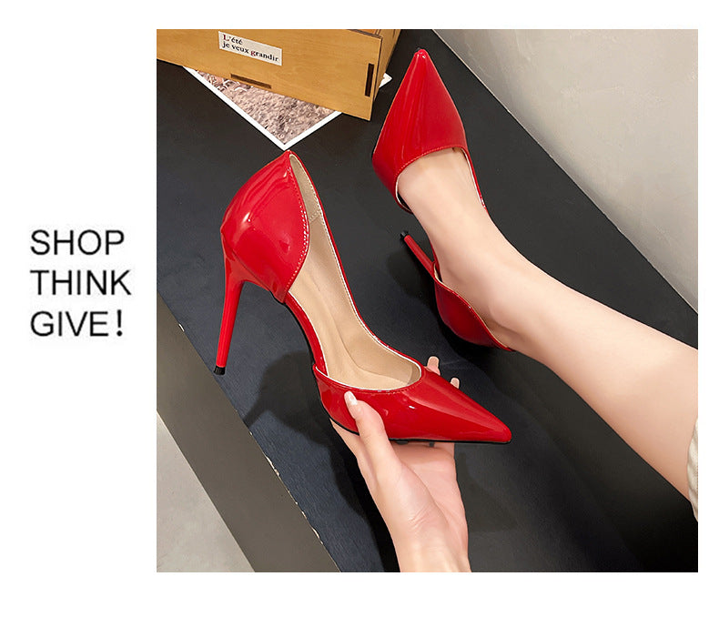Damen Elegante Lack-Pumps mit spitzer Zehenform und Cut-Out-Ferse Shop Nory