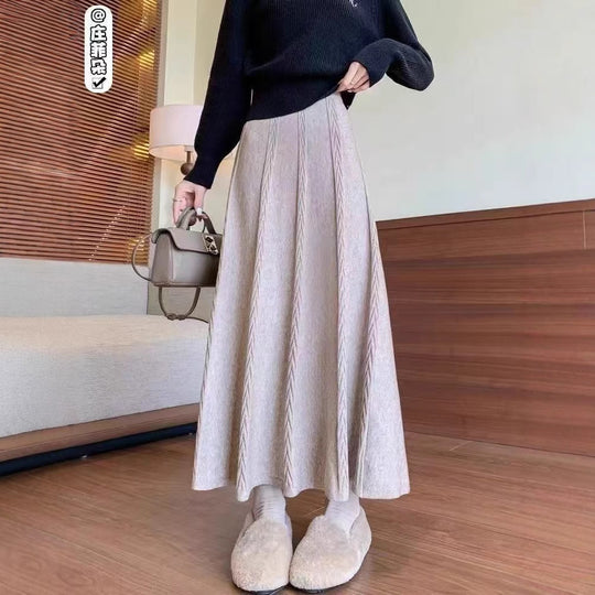 Damen Eleganter Midirock mit feinem Zopfmuster Shop Nory