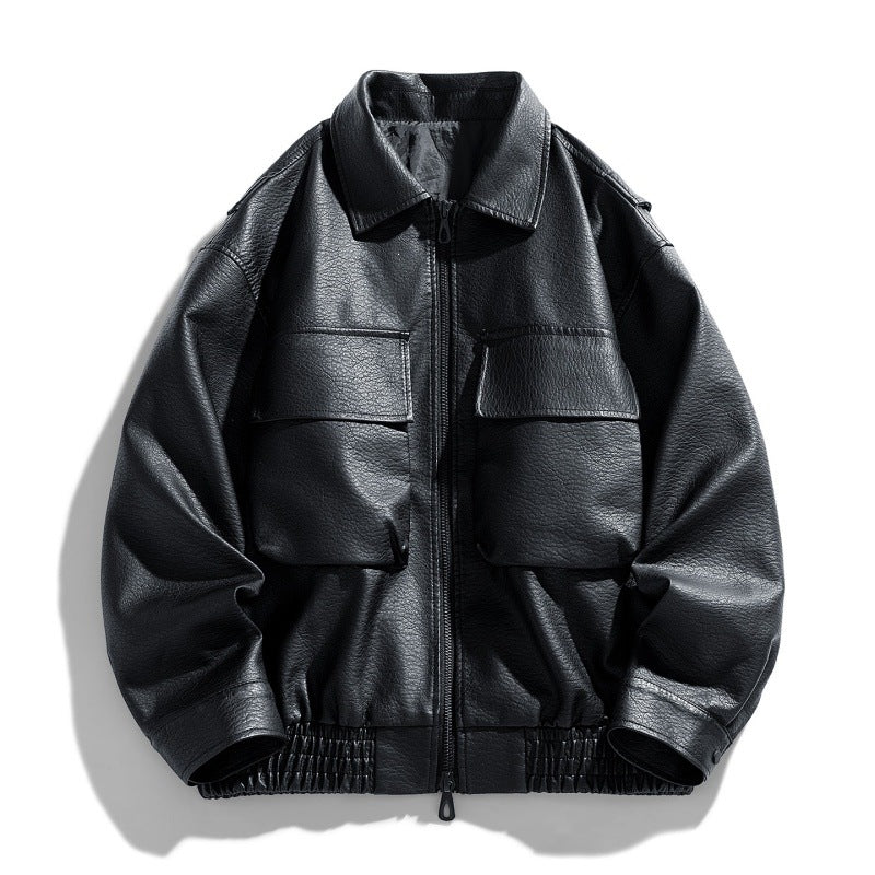 Herren Lässige Kunstlederjacke mit praktischen Taschen Shop Nory